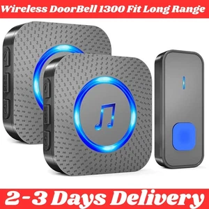 Wireless Doorbell with 2 Receivers – Waterproof Plug-In Cordless Door Bell, 1300 - Picture 1 of 7