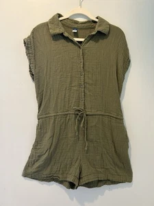 Old Navy Sage Green Women’s Romper Size Medium Petite With Pockets And Rope Tie - Picture 1 of 5