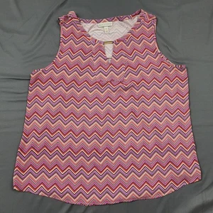 Dana Buchman Bluse Damen GR XL ärmellos Pullover V-Ausschnitt gestreift rosa - Bild 1 von 11