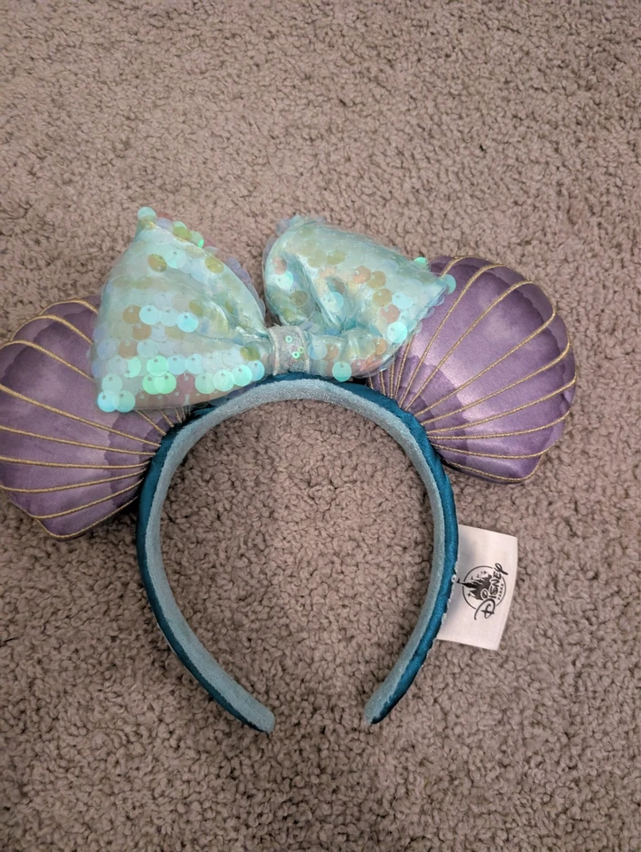 Auténticas orejas de los parques de Disney Sirenita Ariel púrpura iridiscente orejas de Minnie Foto 1 de 1