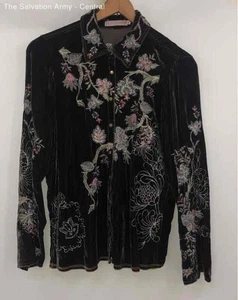 Johnny Was Womens Black Floral Embroidered Long Sleeve Shirt Jacket Size X-Large - Picture 1 of 8