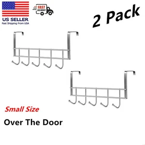 2x Small Over Door Coat Hook Hanger Rack Chrome For Bedroom,Hats,Clothes 5 Hooks - Picture 1 of 3