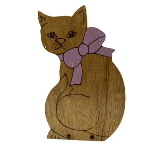 Handmade Wooden Cat with Pink Bow Tie Paper Towel Holder 21.5cm - Picture 1 of 13