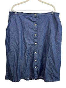 Argee Skirt Womens Plus Size 1X Jean Denim Midi Long A Line Chambray Button Blue - Picture 1 of 13