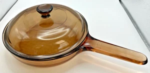 Corning Vision Amber Skillet/Fry Pan 7" Waffle Bottom Pyrex Lid V-1.5-C USA EUC - Picture 1 of 19