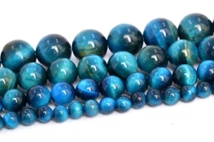 Blue Green Tiger Eye Beads Grade AAA Round Gemstone Loose Beads 3-4/6/7-8/10MM - Picture 1 of 11