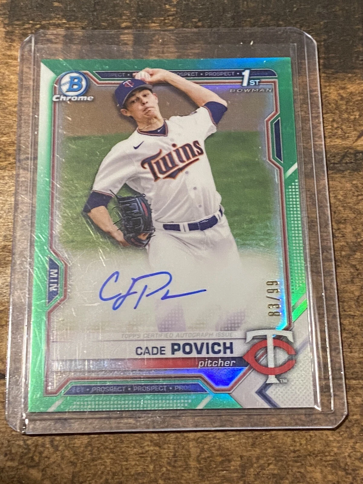 2021 Bowman Chrome Draft Cade Povich Green Refractor Auto /99 Orioles 1st RC