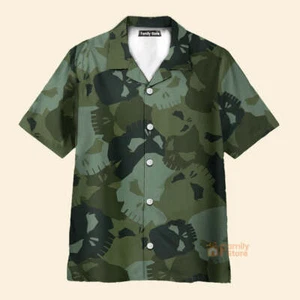 Camouflage Skull Pattern Hawaiian Shirt - Picture 1 of 2