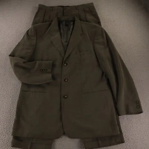 Claiborne Suit L Beige Brown Micro Check Pleated Cuffed 44R 36x30 - Picture 1 of 24