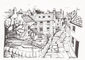 STROMNESS, DUNDAS STREET, Orkney, Scotland, Drawing - Vintage POSTCARD - Foto 1 di 2