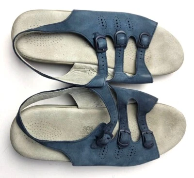 Sandalias SAS Tripad Comfort para mujer talla 12XX ancho cuero azul triple hebilla correas Foto 1 de 4