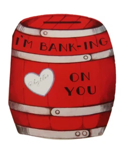 1930's Valentines Day Card "I'm banking on you...you draw my interest" - Imagen 1 de 4