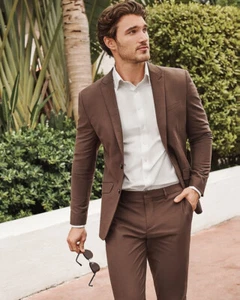 NEW EXPRESS $248 SOLID BROWN SLIM COTTON SUIT JACKET SZ 42R - Picture 1 of 8