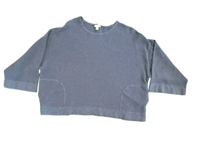 Top J.Jill Pure Jill Azul Algodón Cachemira Cuadrado Relajado Grande Lagenlook Kimono Foto 1 de 4