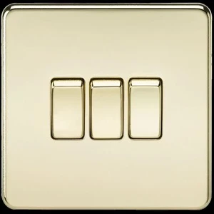 SCREWLESS 10A 3G 2 WAY SWITCH - POLISHED BRASS, 15YR WARRANTY, IP20 - Picture 1 of 1