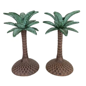 Palm Tree Candle Sticks Holders Metal Weighted 7 3/4” Tall Set 2 - Picture 1 of 8