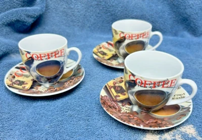 Juego de 3 tazas y platillos Demitasse Expresso Coffee Expressions - ¡Mira! Foto 1 de 4