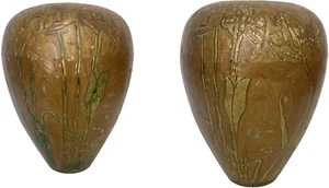 2er Set Blumenvase Heishi Form Iris Lack auf Bronze Cloisonne Vintage - Bild 1 von 16
