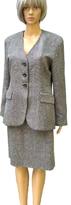De Colección Años 90 Rena Rowen para Mujer SAVILLE 2 piezas Gris Tweed Carrera Falda Traje Talla 10 Foto 1 de 4