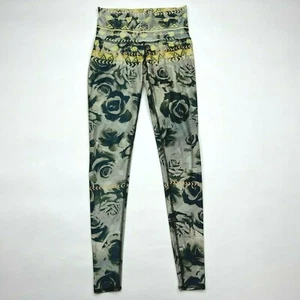 Teeki Desert Rose Hot Pant Stretch Yoga Gym Workout Legging Gray Yellow Women XS - Picture 1 of 9