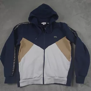 Lacoste Jacket Mens Large Blue Geometric Logo Full Zip Hooded Preppy Casual - Picture 1 of 9
