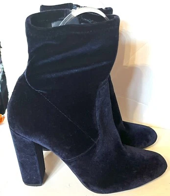 LINDAS BOTAS DE TORNOZELO STEVE MADDEN VELUDO AZUL SALTO ALTO BLOCO EDIÇÃO TAMANHO 8M - Imagem 1 de 4