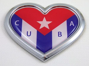 Cuba HEART Flag Chrome Emblem Car Decal 3D Sticker Badge Bumper Cuban - Foto 1 di 1