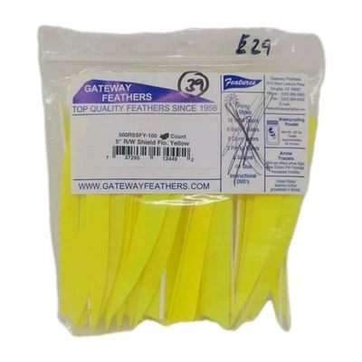 39 Count Gateway Archery Arrow Feathers 5" Right Wing: Shield Fluorescent Yellow - Image 1 of 2
