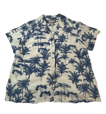 Женская гавайская рубашка на пуговицах Jamaica Bay 1X синий цветочный тропический льняной топ - Изображение 1 из 4