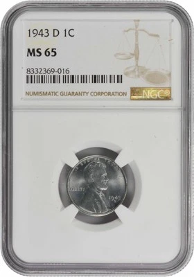 1943-D Steel Lincoln Cent MS65 NGC - Image 1 of 2