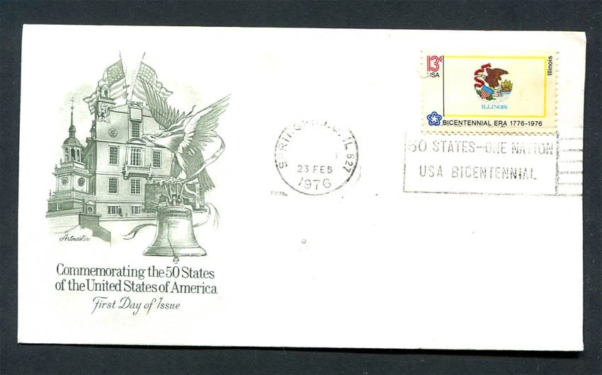 USA : Scott # 1653 State Flags - Illinois - FDC - Artcraft Cachet - Image 1 of 1