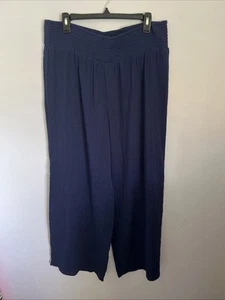 Lands' End Women's M (10-12) Cotton Navy Gauze Wide Leg Side Slits Pants NWOT - Picture 1 of 13