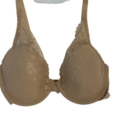 Sutiã Natori 36DDD cobertura total camiseta renda lisa acabamento bege alças ajustáveis - Imagem 1 de 4
