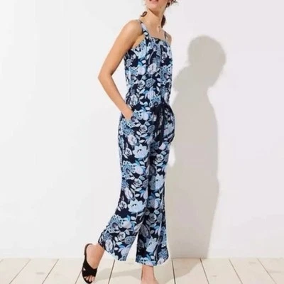 Mono Ann Taylor Loft Talla 8 Azul Estampado Floral Cuello Cuadrado Boho Informal Rayón  Foto 1 de 4