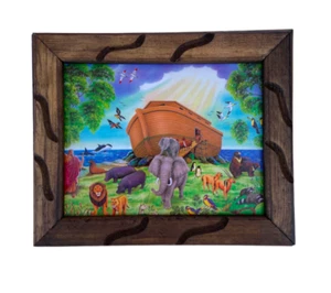 cuadro rustico Arca de Noé/ Noahs Ark 9 x 11 Inch Rustic Wooden Frame - Picture 1 of 2