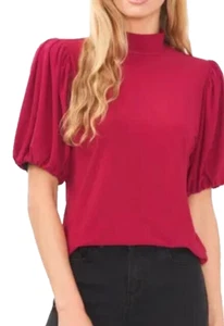 CeCe Women's (Size M) Short Sleeve Mock-Neck-Blouse, Balloon Style Sleeves - Picture 1 of 1