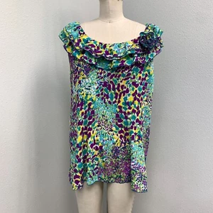 Piano Stretch Pleat Tank Top Women's Plus Size 2X Sleeveless Colorful Polyester - Picture 1 of 9