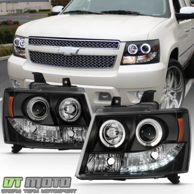 Blk 2007-2014 Chevy Suburban Tahoe Avalanche LED Halo Projector Headlights Lamps - Image 1 of 4