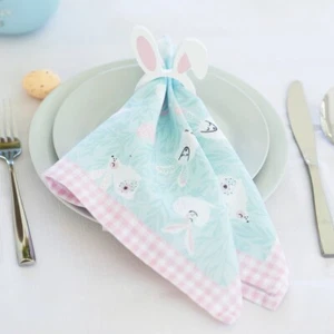 SET OF 4 FABRIC EASTER TABLE NAPKINS Bunny Rabbit Eggs Gingham gift decoration - Picture 1 of 6