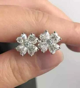 Lab Created Diamond 2Ct Heart Cut 14k White Gold Plated Women's Stud Earrings - Picture 1 of 8