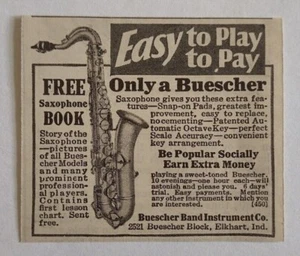 1928 Buescher Saxofón Publicidad Buescher Band Instrument Co. Elkhart, Indi - Imagen 1 de 1
