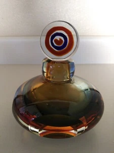 BROWN AMBER CRYSTAL PERFUME BOTTLE WITH BULLS EYE STOPPER 4" × 5" - Imagen 1 de 11