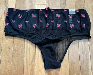 Plus Sz 18/20 Lane Bryant Cacique Black Mid Waist Cheeky Panty Embroidered Rose - Picture 1 of 7