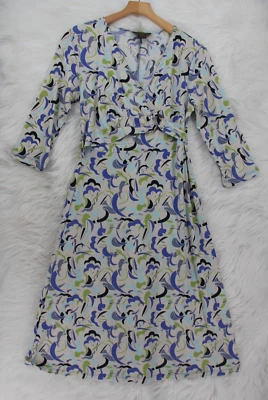 VESTIDO JERSEY CHADWICKS ABSTRACTO AZUL VERDE IMITACIÓN ABRIGO DETALLE CÍRCULO MADERA 8 #196 Foto 1 de 4