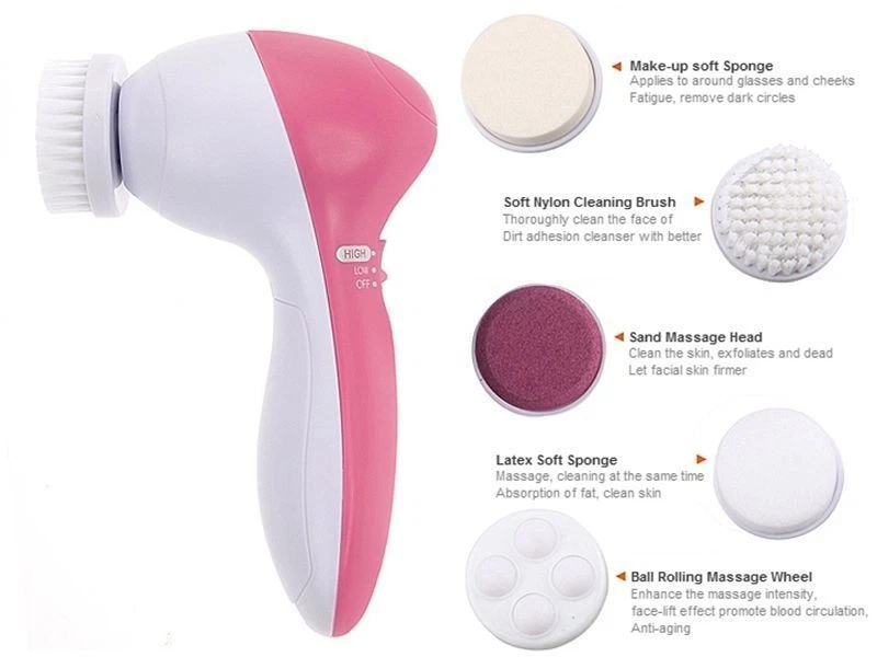 Face Facial Cleansing Brush Spa Skin Care Massage Exfoliator Deep Clean 5 in 1 — 第 1/4 张图片