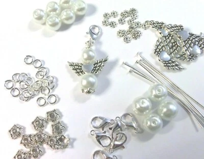 50 Schutzengel weiß Perlen Bastelset Gastgeschenk Hochzeit Engel Taufe Herz S12 - Bild 1 von 4