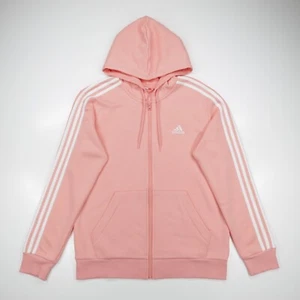 Adidas Women's Pocket Essentials 3 Stripes Full Zip Fleece Hoodie Pink Size L - Picture 1 of 10