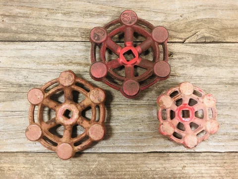 3 Vintage Valve Handles Water Faucet Knobs Steampunk Industrial Arts & Crafts Cover