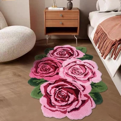 Alfombra rosa, alfombra rosa suave y peluda alfombra hecha a mano alfombras modernas lavadas... Foto 1 de 4