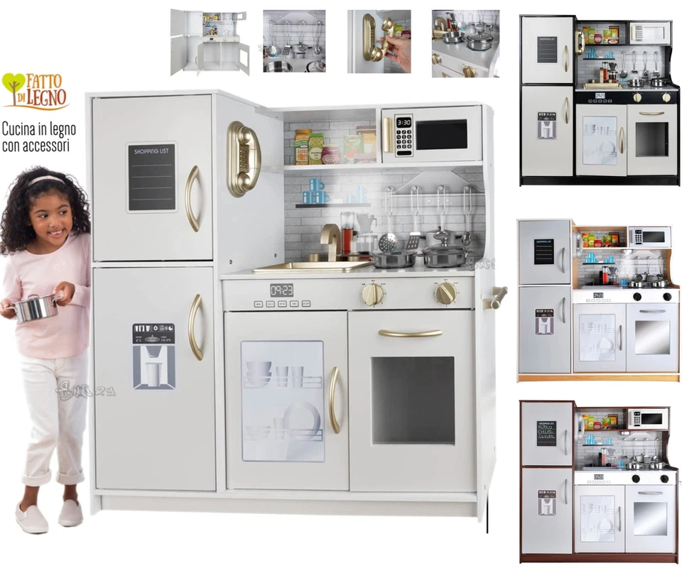 Cucina giocattolo in legno cucina gioco per bambini con frigo forno e accessori - Immagine 1 di 1